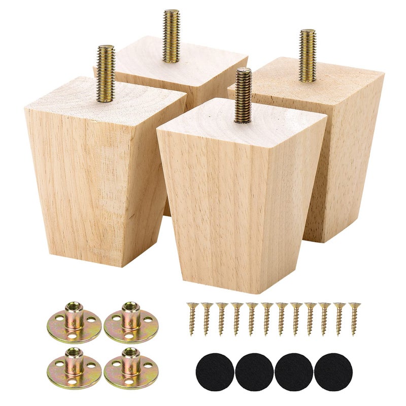 Michanco 3 Inch Unfinished Wood Furniture Legs Set of 4 DIY Square Tapared Wood Furniture Feet for Couch Sofa - Image 1